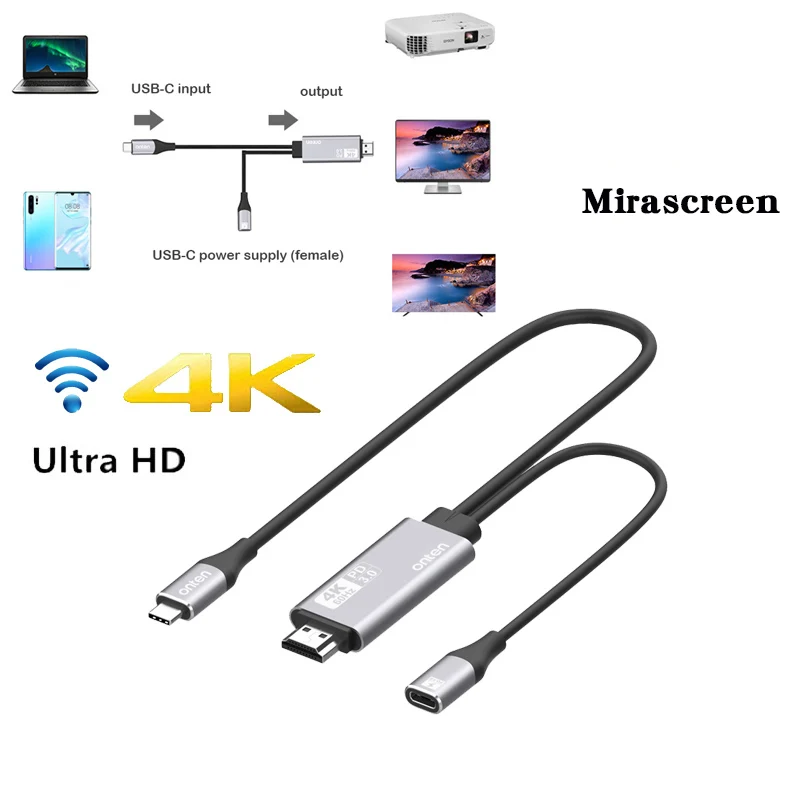 Type C to HDMI compatible Screen Sharing 1.8M long line design 4K/60Hz