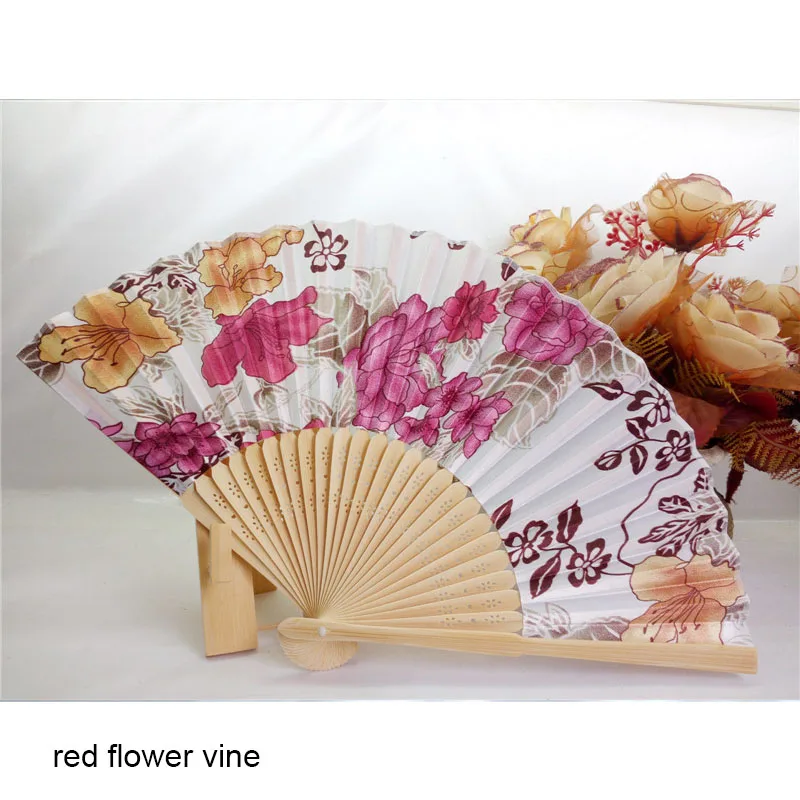 Японский стиль китайский бамбуковый вентилятор складной ручной вентилятор классический античный Свадебные цветы цветочный танцевальный праздничный Декор - Цвет: red flower vine