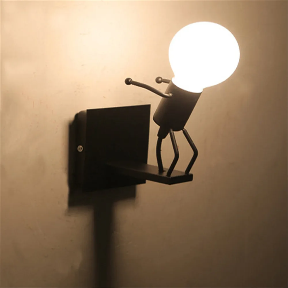 

Modern Cartoon Doll Wall Light Fixtures LED Creative Mounted Iron Bedside Sconce Lamp For Kids Baby Room Living Room Bath Light
