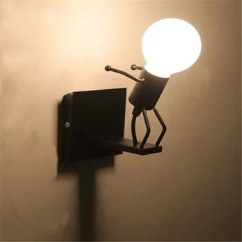 

Modern Cartoon Doll Wall Light Fixtures LED Creative Mounted Iron Bedside Sconce Lamp For Kids Baby Room Living Room Bath Light
