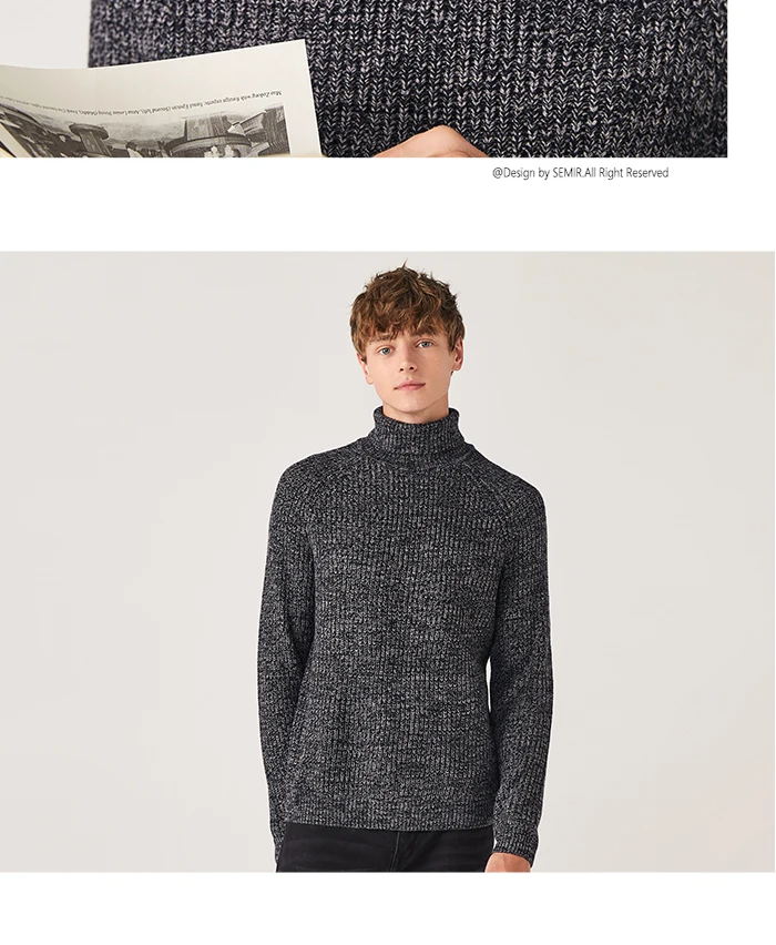 Semir с высоким воротником шерстяной свитер мужской весной и осенью молодой Свободный теплый свитер мужской корейской версии свитер пальто вязать