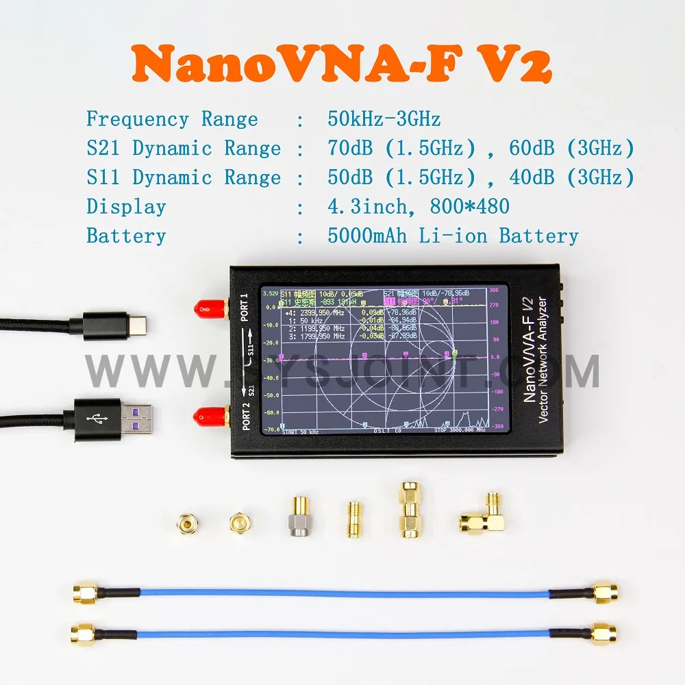 4.3" 50KHz-1.5GHz V2 NanoVNA-F VNA Vector Network Antenna Analyzer UHF HF VHF 