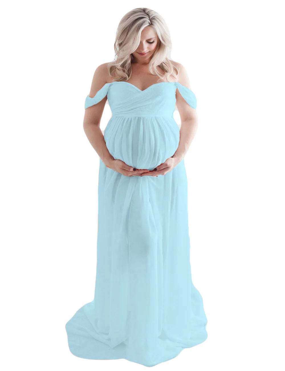 Shoulderless Maternity Dress For Photography Sexy Front Split Pregnancy Dresses For Women Maxi Maternity Gown Photo Shoots Props (5)