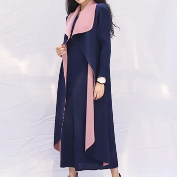 

Autumn New Large V-neck Solid Color Long Sleeve Pleated Dress Miyake Fake Two Pieces Pleats Dresses
