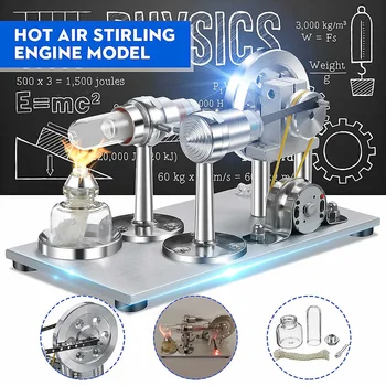 

Toy Science Experiment Kit Mini Silver Hot Air Stirling Engine Model Power Generator Motor Educational Steam Set For Children