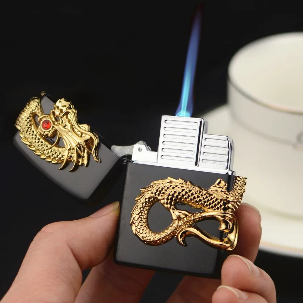 

Luxury Torch Turbo Lighter Golden Dragon Relief Metal Gas Windproof 1300 C Jet Lighter Blue Fire Butane Cigar Cigarettes Lighter