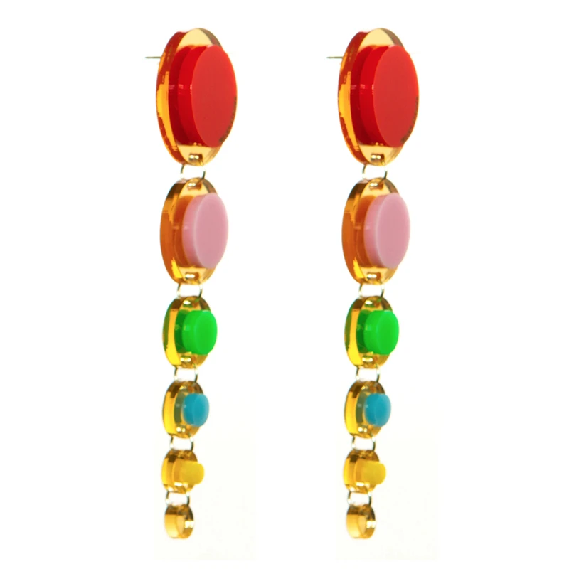 KUGUYS Golden Colorful Acrylic Round Long Tassel Drop Earrings for Women Trendy Jewelry Fashion Gift Hyperbole Accessories - Image 4