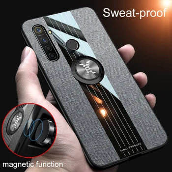 

For Realme C3 Case Fabric Cloth Finger Ring Holder Soft Silicone Back Cover For OPPO Realme C3 Fundas