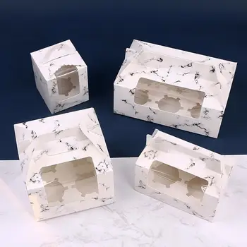 

10Pcs Marble Print Cupcake Packing Box with Window Cardboard Cake Muffin Cookies Candy Box Wedding Party Birthday Favors 4 Sizes