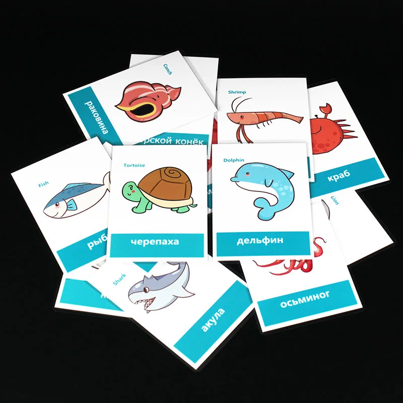 13Pcs Russian Sea Animals Educativos Prepositions Learn English Puzzles Montessori Cognitive Card Puzzle Toys for Children Gifts 4