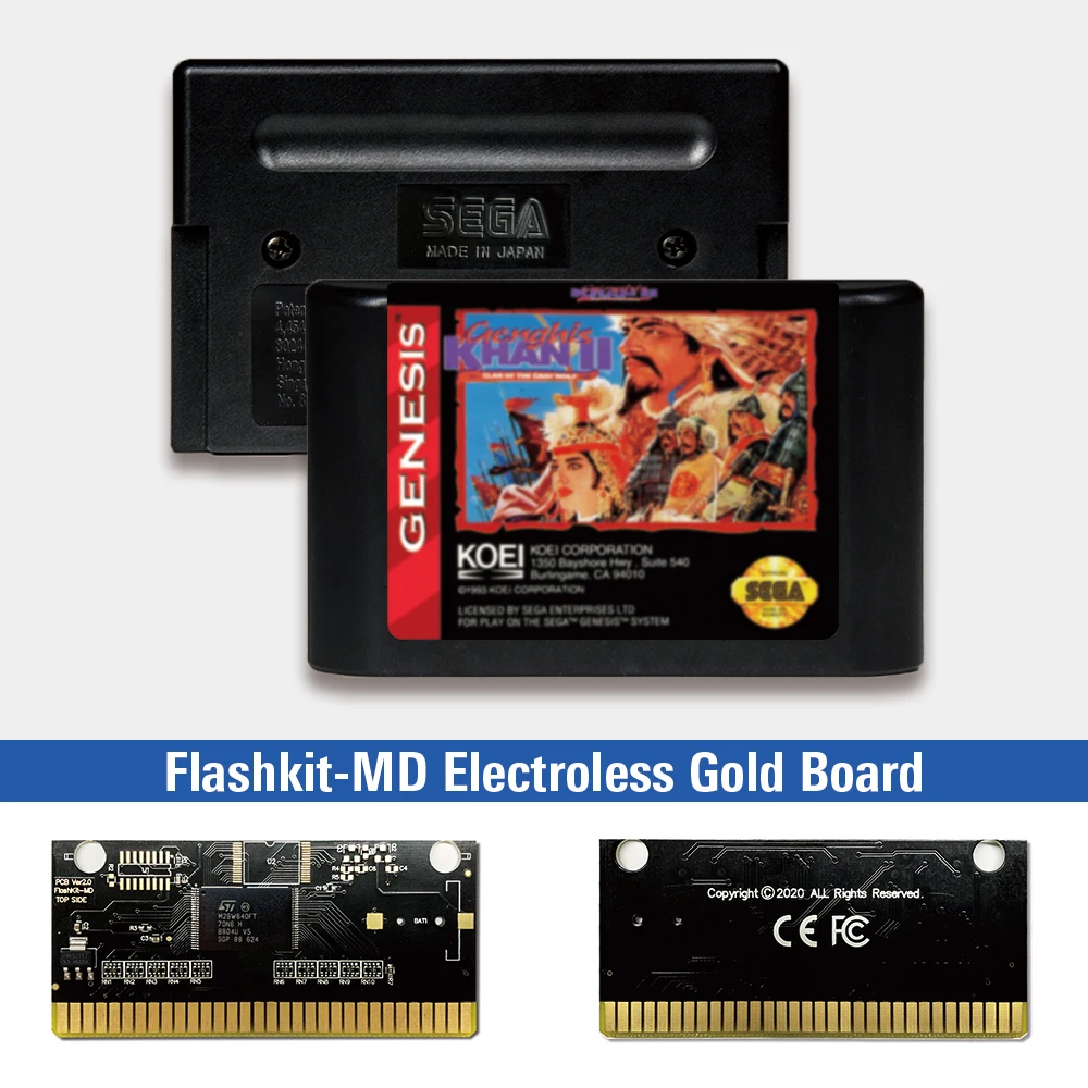 Игровая консоль для видеоигр Genghis Khan II Clan of the Gray Wolf - USA Label Flashkit MD Card Sega Genesis Megadrive |
