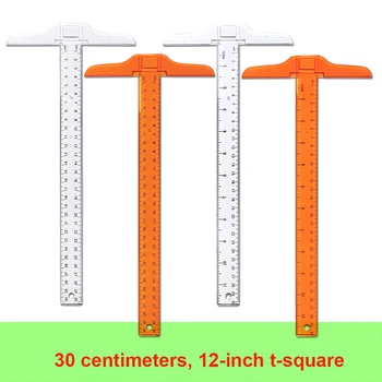 

12inch 30cm Layout Work T Ruler Measuring Gauge Transparent Plastic Drafting Supplies Student School Easy Calibrating Marking