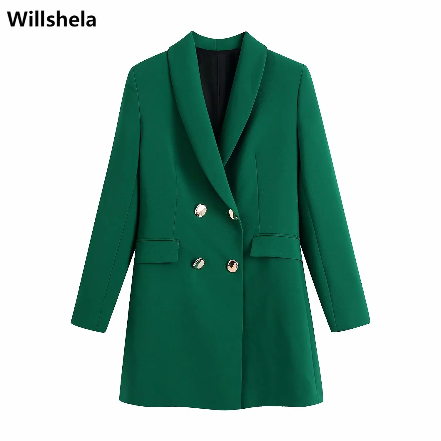 Willshela Elegant Women Blazer Fashion Long Sleeves Double breasted Casual Chic Office Lady Suit