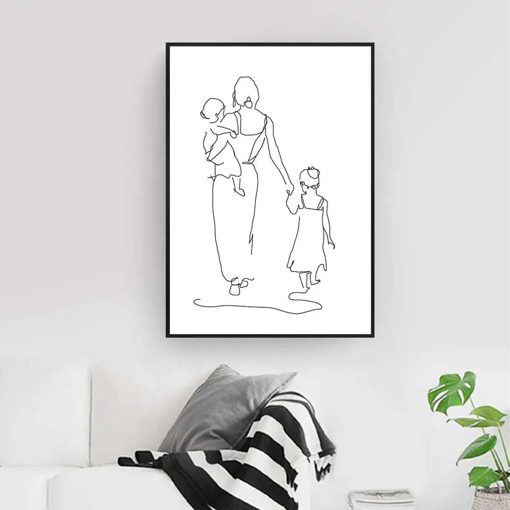 Mother-and-Daughters-Son-Art-Line-Drawing-Posters-Abstract-Minimalist-Wall-Art-Canvas-Print-Painting-Moder (3)