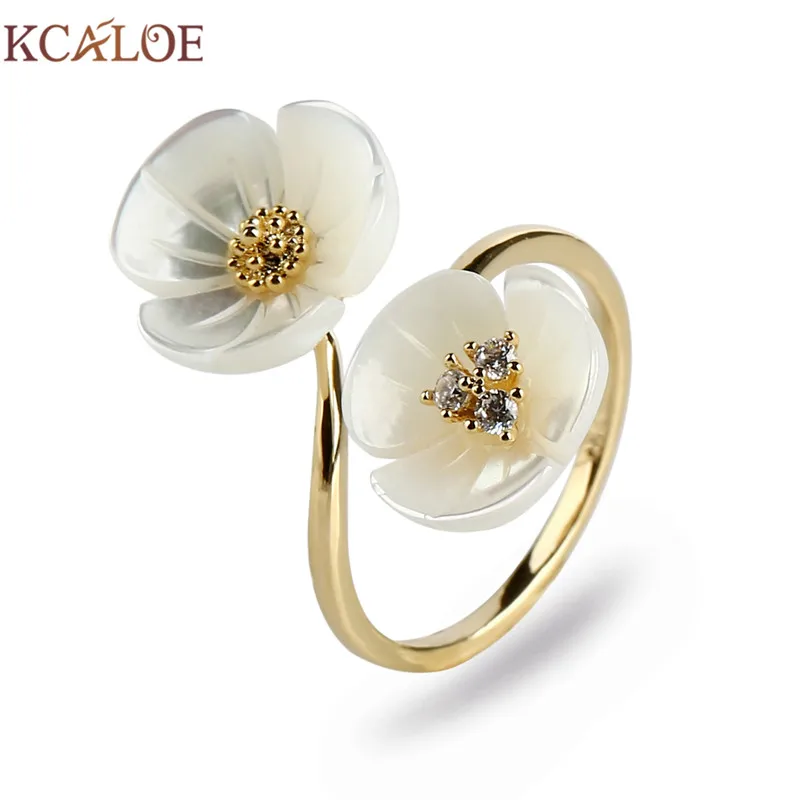KCALOE модные маленькие цветы Ювелирные наборы для женщин золотого цвета Бижутерия натуральный корпус невесты серьги и кольцо набор - Окраска металла: ring gold color