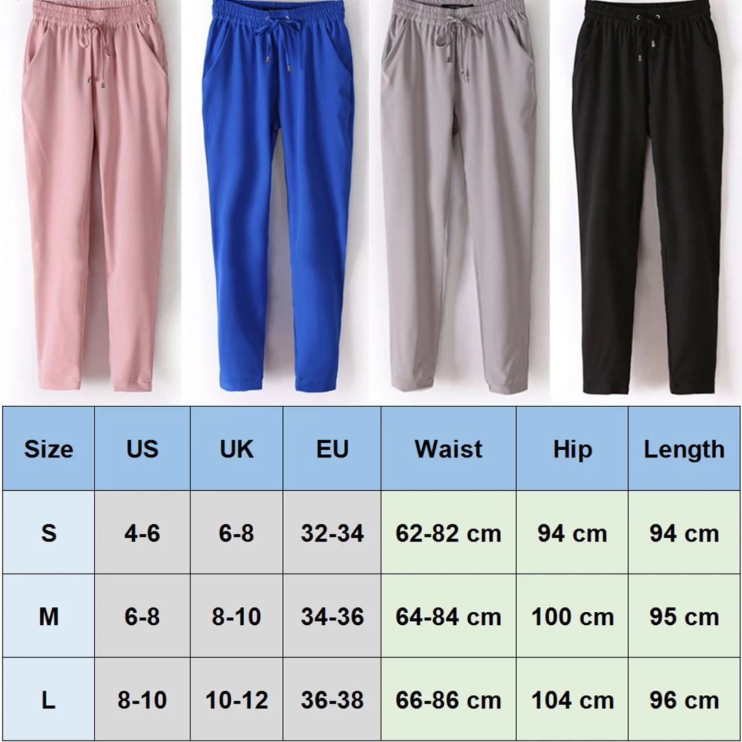 Slim Women Chiffon Elastic Waist Drawstrings Harem Pants Candy Color Trousers