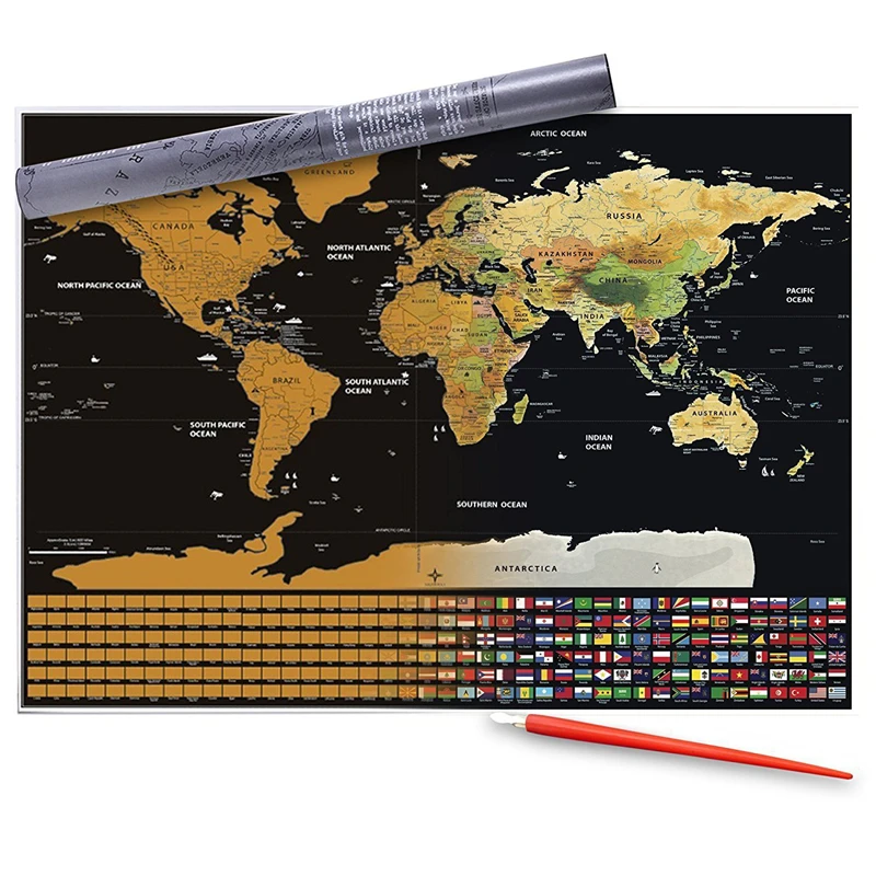 Large Size Scratch Off World Travel Map Premium Personalized Wall Sticker Poster All Country Flags Gift Package for Travelers (9)