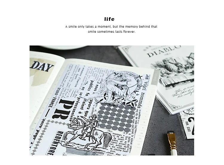 Black and White Series Creative Newspaper Handbook Decoration Stickers Scrapbooking Stationery Planner Accessories