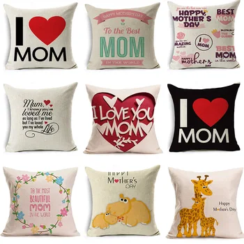 

Text Love, Linen Decoration Throw Pillowcase Mother's Day Series Printed Sofa Cushion Cover Home Accessories 45x45cm