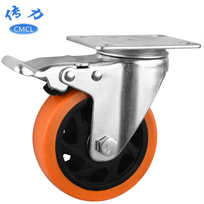 

Shelf Truckle 5-Inch Universal with Brake Belt Pulley Medium Orange PVC Industrial Truckle Sub-Wheels Showing Stand round
