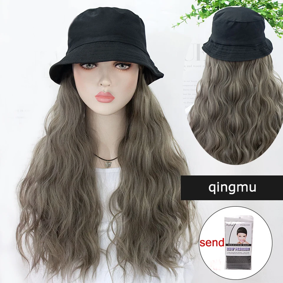 MEIFAN, регулируемый размер, бейсбольная шляпа, синтетический парик из волос, черный, коричневый цвет, длинные прямые волосы для наращивания с черной шляпой для женщин - Цвет: 8