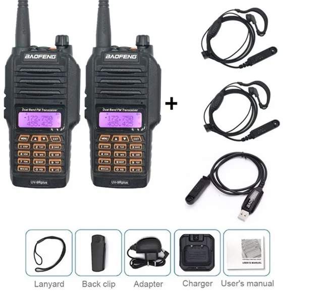 add earpiece cable 2 шт. BAOFENG UV-9R PLUS 10 Вт Высокая мощность портативная рация Водонепроницаемый VHF UHF Ham CB радио приемопередатчик сканер двухстороннее радио Охотник - Цвет: add earpiece cable