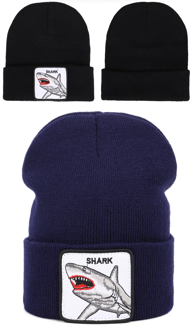Новая Шапка-бини с изображением акулы, животных, шапочки, теплая вязаная Осенняя зимняя шапка для женщин, мужчин, хип-хоп шапка-капот