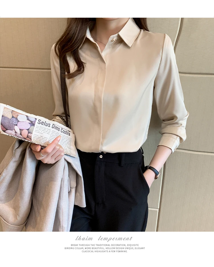 2022 Autumn Satin Women's Shirts Fashion Silk Button Solid OL Elegant Ladies Tops Long Sleeve Blouse Basic Women Shirts Blouses
