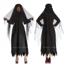 Хэллоуин Черный готический призрак невесты косплей костюм для женщин карнавальные вечерние Необычные зомби вампир ведьма вуаль платье комплект наряд
