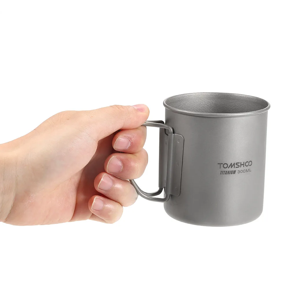 

Hot New 300ml Titanium Cup Water Cup Mug Outdoor Portable Camping Picnic Water Mug Cup with Foldable Handle Outdoor Tableware