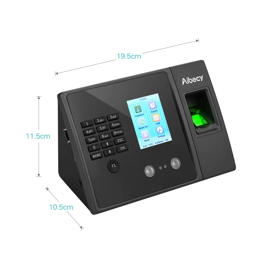 Aibecy Biometric Fingerprint Time Attendance Machine with HD Display Screen Support Face Fingerprint Password Multi-language