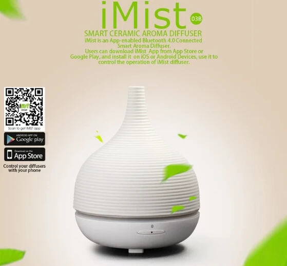 

500 ml Ceramic Bluetooth Aroma Oil Diffuser Aromatherapy Ultrasonic Air Humidifier for Car Room Home Office