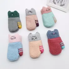 Детские зимние теплые вязаные перчатки с рисунком кота из мультфильма для мальчиков и девочек, теплые вязаные перчатки для детей