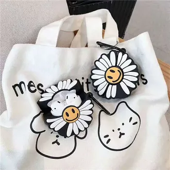 

For AirPods Case Fashion 3D Smiley Lightning Daisy Earphone Cases For AirPods 1 2 Bluetooth Headset Silicone Cover With Keychain