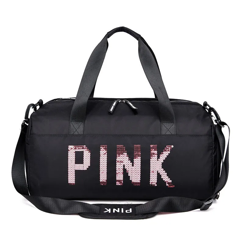 Женская розовая спортивная сумка мужская черная нейлоновая Водонепроницаемая спортивная сумка независимая обувь положение багажная сумка для хранения дорожные сумки - Цвет: Черный цвет