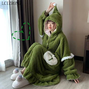 

Big Size Women Bathrobe Warm Plush Bath Robes Nightgown Female Knee-Length Thick Christmas Warm Robes Dressing Gown Robe