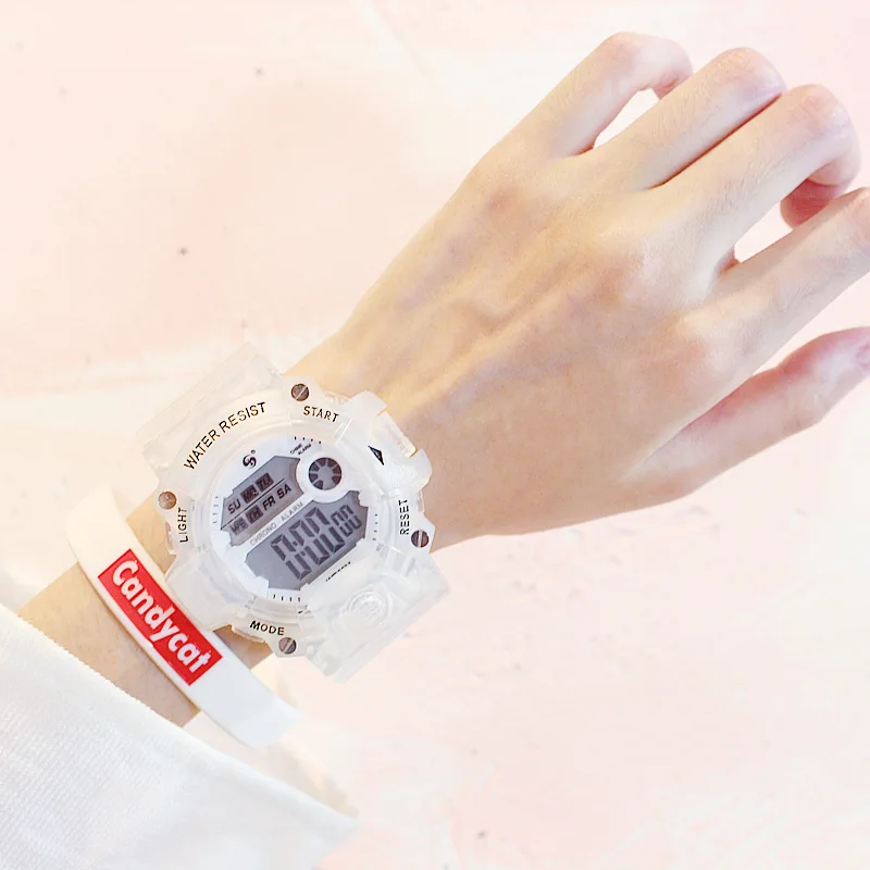 Роскошные женские часы с силиконовым браслетом, женские модные светодиодный часы, повседневные женские электронные часы, Reloj Mujer - Цвет: White Set