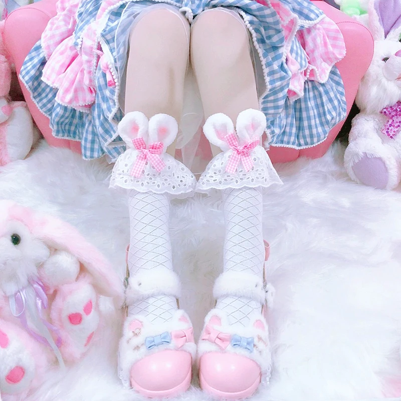 Cosplay&ware Pink Girls Kawaii Lolita Socks Cute Rabbit Ears Bowknot Japanese Gothic Lace Ruffles Stocking Cotton Cosplay -Zentai shop online H158a7a599c3947faa2b610cb5267df9el.jpg