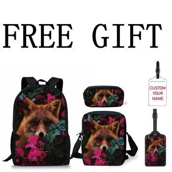

School Bag Set 3 Pcs For Kids Cartoon Fox Pattern Print Youth Tote Bag Girls Backpack Ladies Book Bags Teenagers Custom Mochila