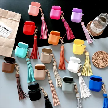 

Colourful Neon Color Ultra-thin Soft Silicone Headphone Cover With Fringe Tassel Pendant For Apple Airpods 1/2 TPU Earphone Case