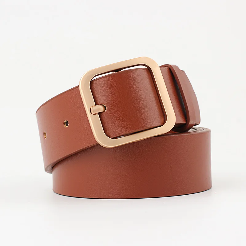 Brown-Glod Buckle Женский кожаный ремень, женский пояс, Модный женский кожаный пояс с квадратной пряжкой для джинсового платья или юбки - Цвет: Brown-Glod Buckle