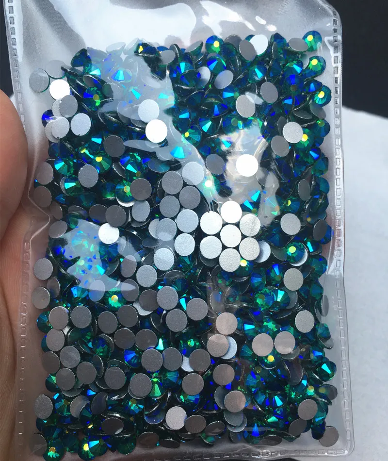 

Green Zircon AB color Nail Art Rhinestones SS12,SS16,SS20,SS30 Non hotfix Glue on Flatbacks Glass Crystals