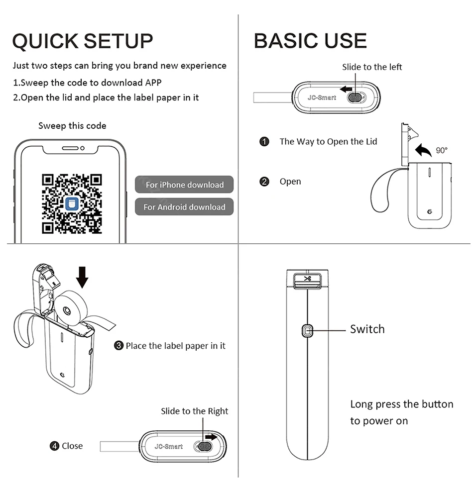 bluetooth, com aplicativo grátis, etiqueta, papel, celular