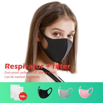 

Anti-Dust Reusable Mouth Mask Muffle Respirator Face Mask Filters Kit With 100*Filter Gaskets 3D Fashion Wind Proof Face Mask