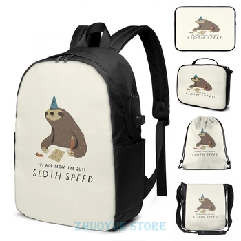 

Funny Graphic print sloth speed USB Charge Backpack men School bags Women bag Travel laptop bag