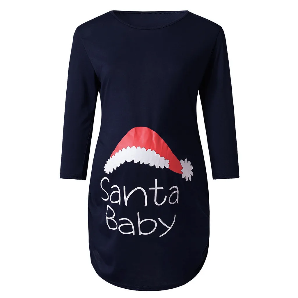 Рождественская Футболка с принтом сбоку и рюшами, Женская свободная Удобная футболка с длинным рукавом для беременных, ropa de maternidad embarazo
