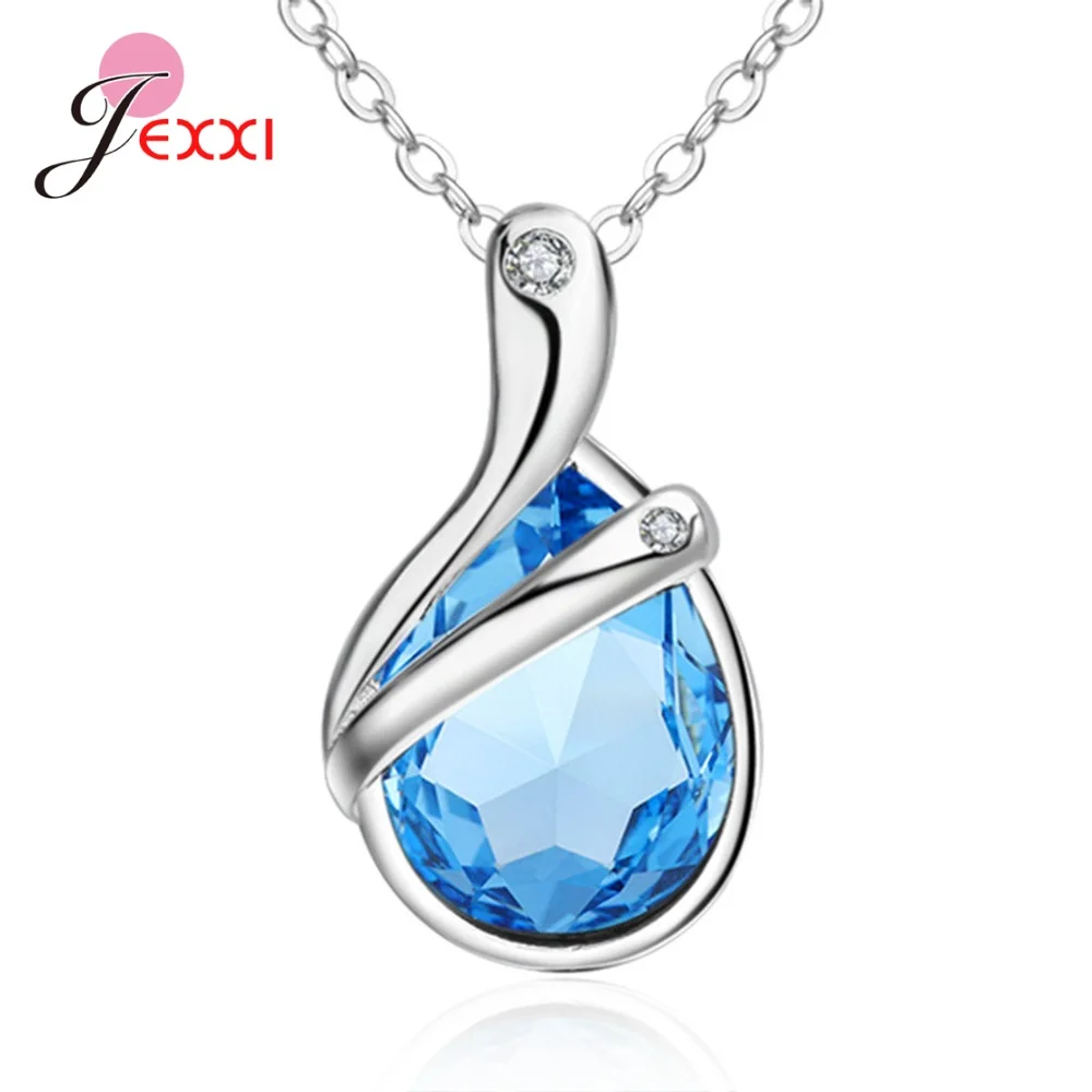 Мода 925 Серебряное ожерелье и кулон в форме капли воды синий CZ камни стиле Collares De