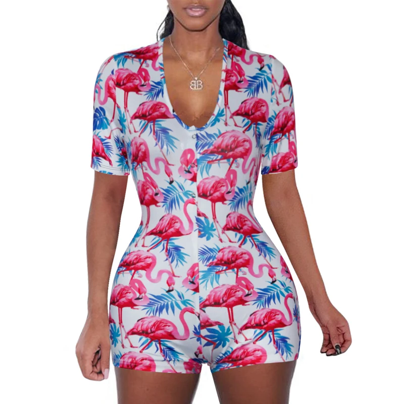 

Summer V Neck Print Women Playsuit Jumpsuit Skinny Long Sleeve Rompers Overalls Casual Streetwear Ladies Playsuit Slim Jumpsuit