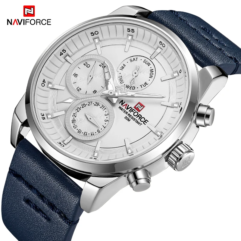 Luxury Brand NAVIFORCE Sport Watches Mens Casual Quartz Wristwatch Leather Strap Waterproof Watch Male Clock Relogios Masculino