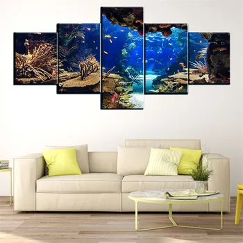 

5 Piece Canvas Wall Art Tropical Ocean Underwater World Pictures Undersea Coral Reef Artwork for Living Room Home Modern Decor